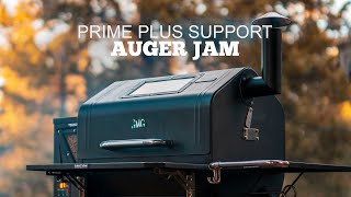 Green Mountain Grills Prime Plus Support video thumbnail featuring a pellet grill with a focus on auger jam troubleshooting.